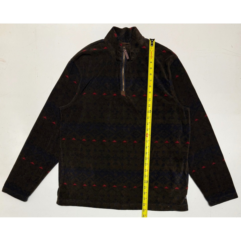 Chaps Mens Quarter Zip Fleece Pullover Brown‎ Geometric Pattern Mock Neck Large